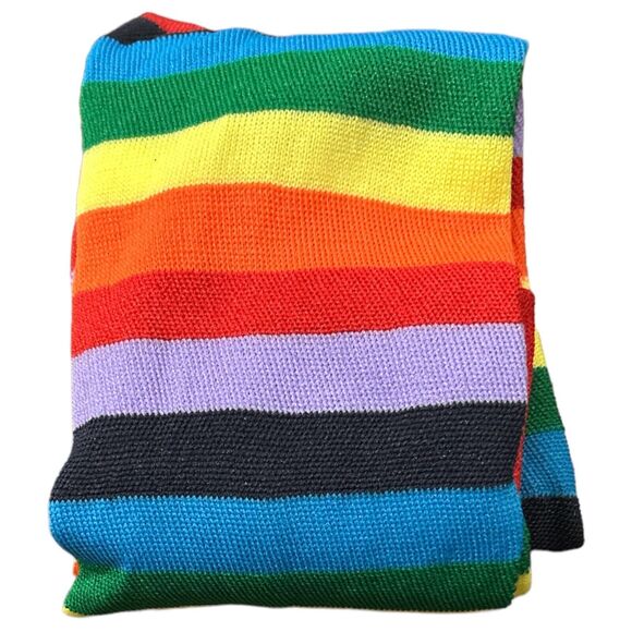 1 Pair Rainbow Striped Thigh High Socks Womens Lightweight Stretch OSFM LGBTQ+ - Picture 2 of 2